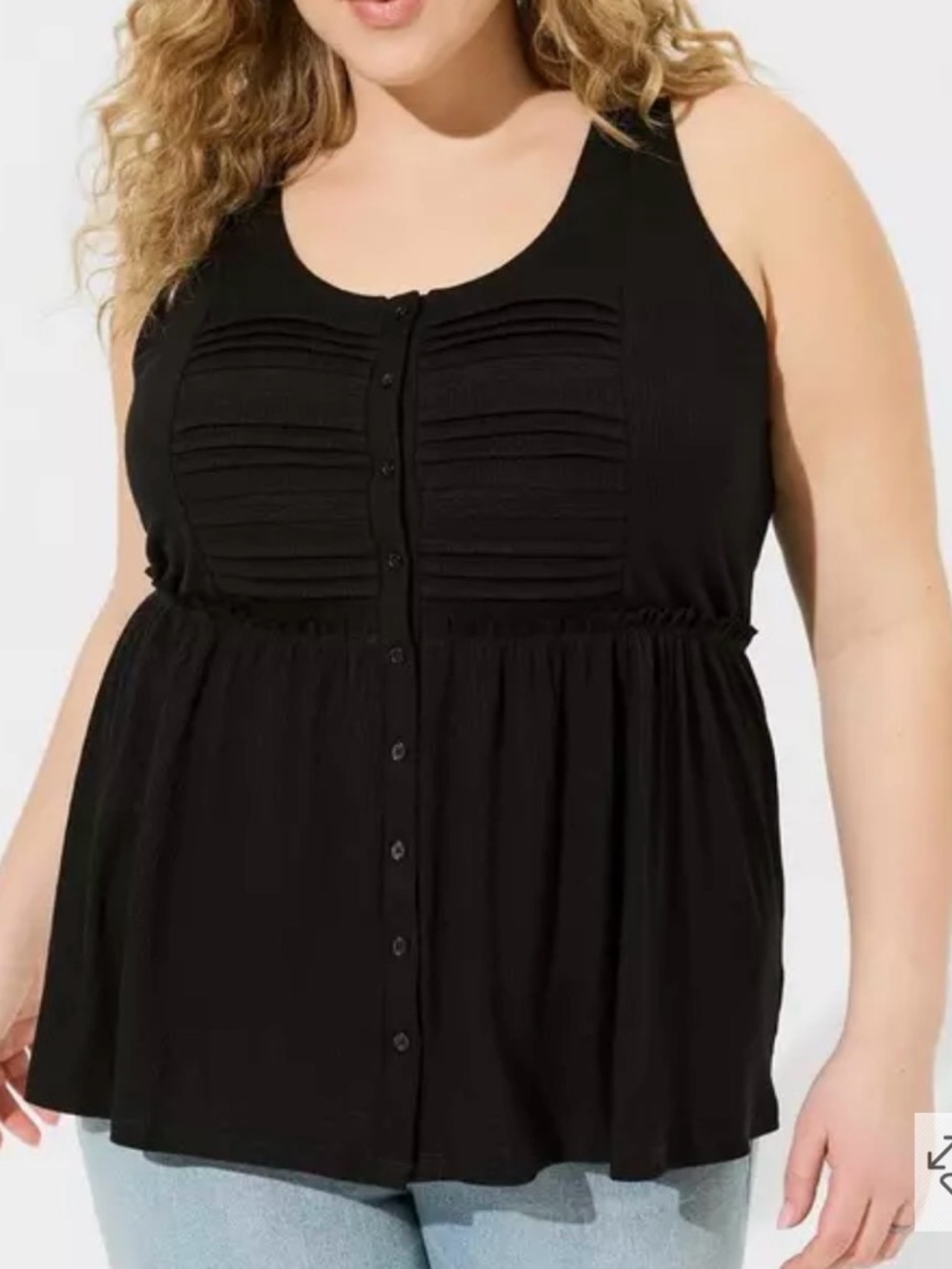 torrid Black Pleated Front Button Tank Top